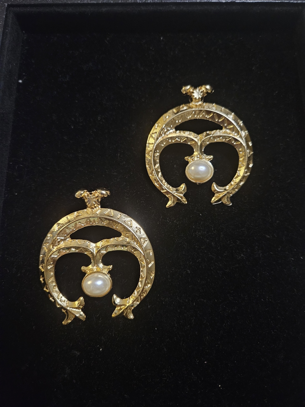 New-Gold Faux Pearl Arc Statement Earrings